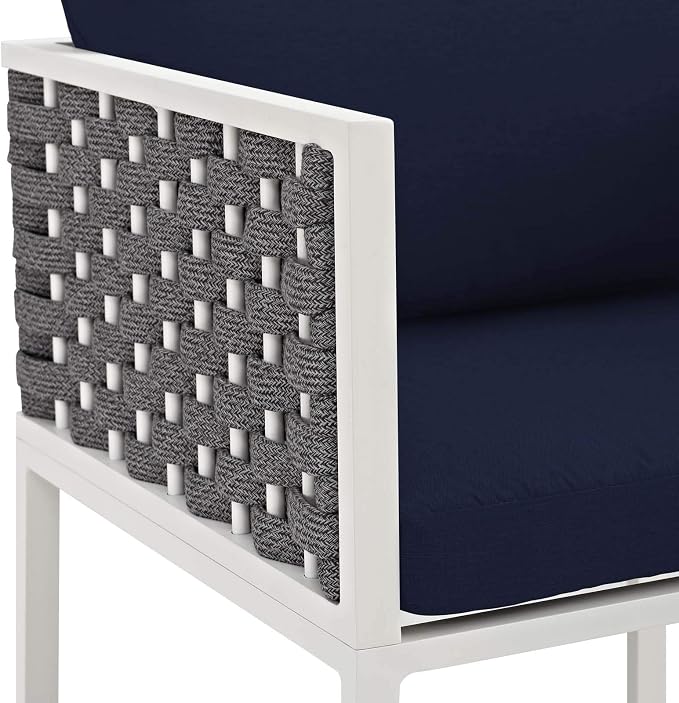Modway Stance Outdoor Patio Woven Rope Dining Arm Chair in White Navy