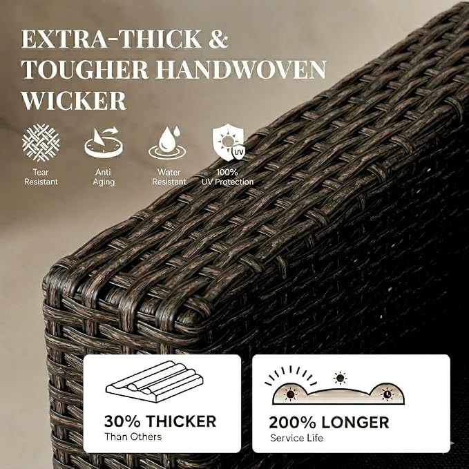 WWR Patio Furniture Set-30% Thicker Wicker-Luxury 2 Piece PatioWicker Outdoor Patio Conversation Set with Extra Wide & Thick Cushions, Armchair, Rattan Outdoor Furniture Set for Backyard, Porch & Deck