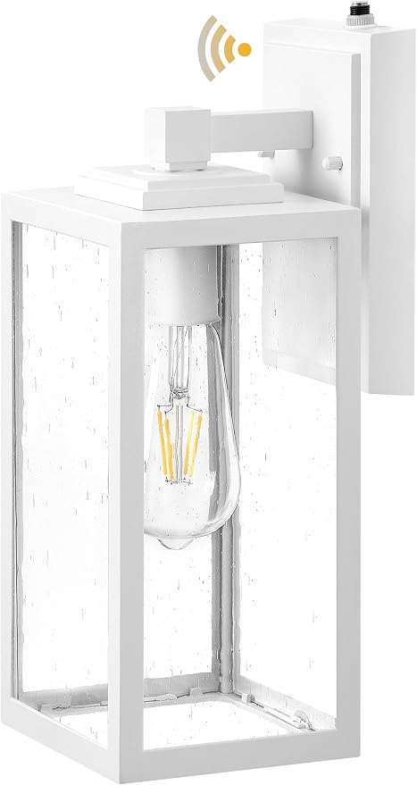 VIANIS Large Dawn to Dusk Outdoor Light Fixture, White Exterior Lighting Wall Mount Sconce, Modern Front Porch Lanterns Outside Lights for House, Anti-Rust Waterproof Coach Lights for Garage