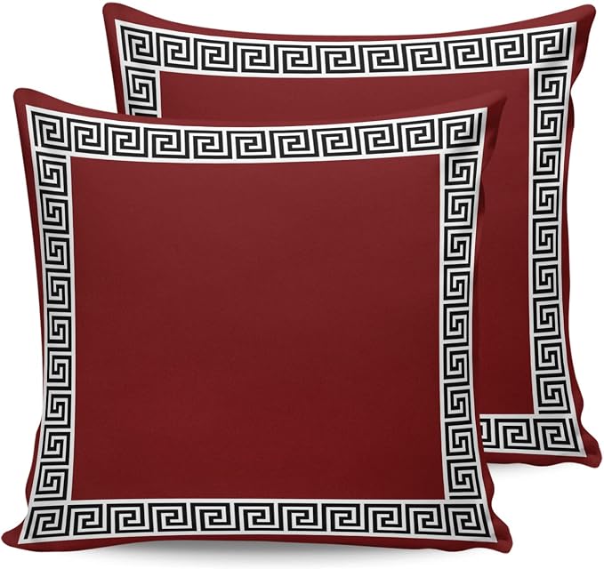 Prime Leader Outdoor Waterproof Pillow Covers Set of 2, Chinese Style Pattern Red Background Patio Throw Pillow Covers, Decorative Cushion Case for Couch Sofa Furniture Garden, 16x16 Inch