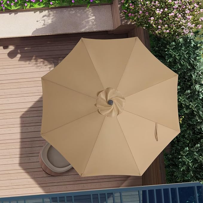 ABCCANOPY 9ft Outdoor Umbrella Replacement Top Suit 8 Ribs (Khaki)