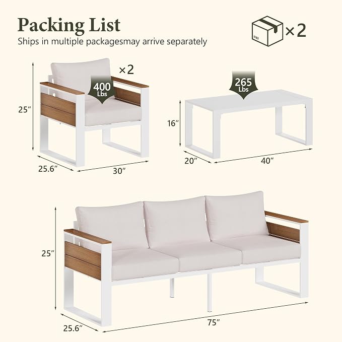 Aluminum Outdoor Patio Furniture Set, 5 Seats Outdoor Patio Sectional with 5" Plush Olefin Cushions & Sleek Design, All-Weather Conversation Sets for Backyard, Deck, Poolside