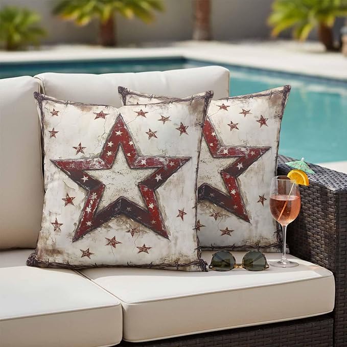 Texas Star Western Outdoor Pillow Covers 16x16 Inch Throw Pillow Covers Set of 2 Waterproof Decorative Pillow Cases Country Stars Vintage Cushion Covers for Patio Furniture Garden Couch Sofa