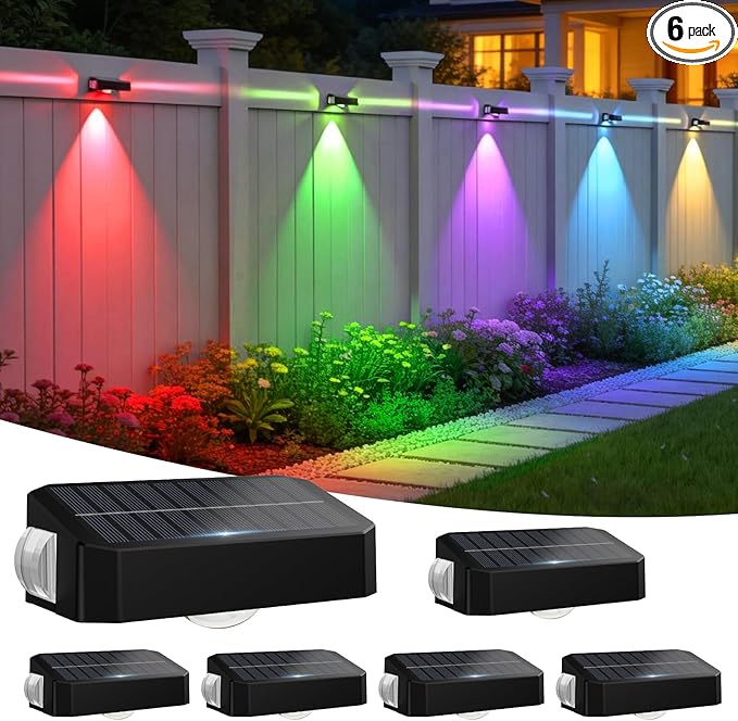 Solar Lights Outdoor Waterproof,RGBWW Spotlight Lens,Solar Lights Outdoor Decorative,10 Colors for Patio,Garden Walls (WL22-6P)