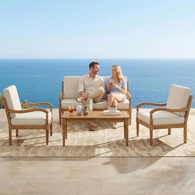 Patio Furniture Set of 2, Outdoor Sectional Furniture with, All-Weather Patio Conversation Set for Backyard, Garden and Poolside, Beige(Series F)