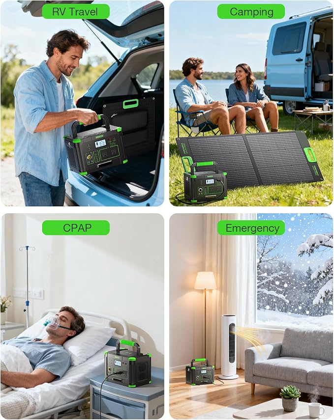 500W Portable Power Station 519.48Wh, Solar Generator with 60W USB-C PD Output, Built-in BMS 120V Pure Sine Wave AC Outlet Backup Lithium Battery for Outdoors Camping Travel Emergency (Peak 1000W)