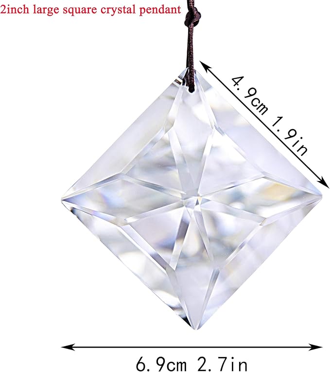 YU FENG 2 Inch Square Clear Crystal Prism Suncatcher, Rainbow Maker | Faceted Crystal Pendant, Chandelier Ornament, Window Hanging Decor, Light Catcher Decoration
