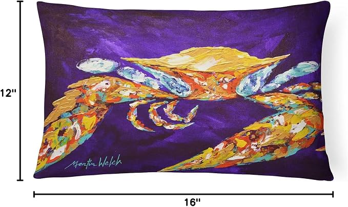 Caroline's Treasures MW1172PW1216 The Right Stuff Crab in Purple Canvas Fabric Decorative Pillow Machine Washable, Indoor Outdoor Decorative Pillow for Couch, Bed or Patio, 12HX16W