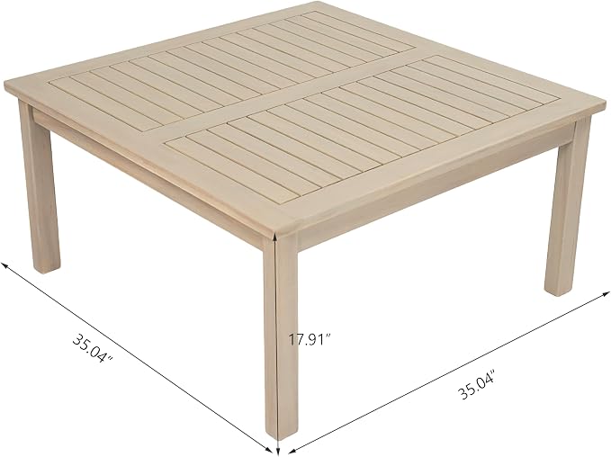 Christopher Knight Home Lila Acacia Wood Outdoor Patio Furniture Set for 6, Patio Conversation Set with 4-Seater Sofa + 2 Club Chairs and Coffee Table, Patio Sofa Set with Cushions, Light White+Sand