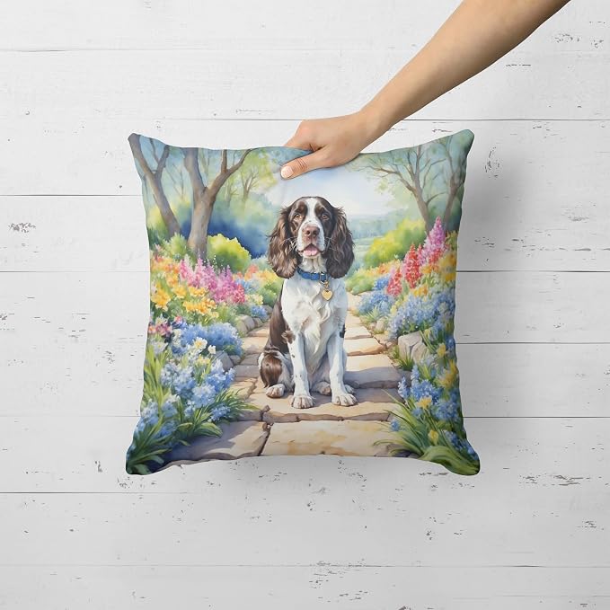 Caroline's Treasures English Springer Spaniel Spring Path Throw Pillow Machine Washable, Indoor Outdoor Decorative Pillow for Couch, Bed or Patio, 18Hx18W