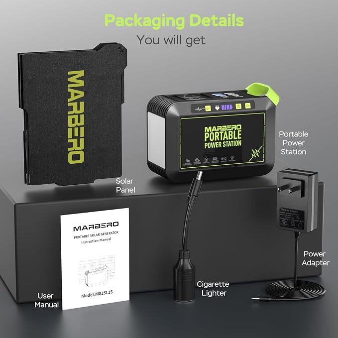 [FathersDayGifts] MARBERO 80W Solar Powered Generator with Panels 25W Included, 88.8Wh Portable Power Station with AC Outlet 120W Peak Fast Charging 110V for Camping Outdoor Home Backup Backup RVs