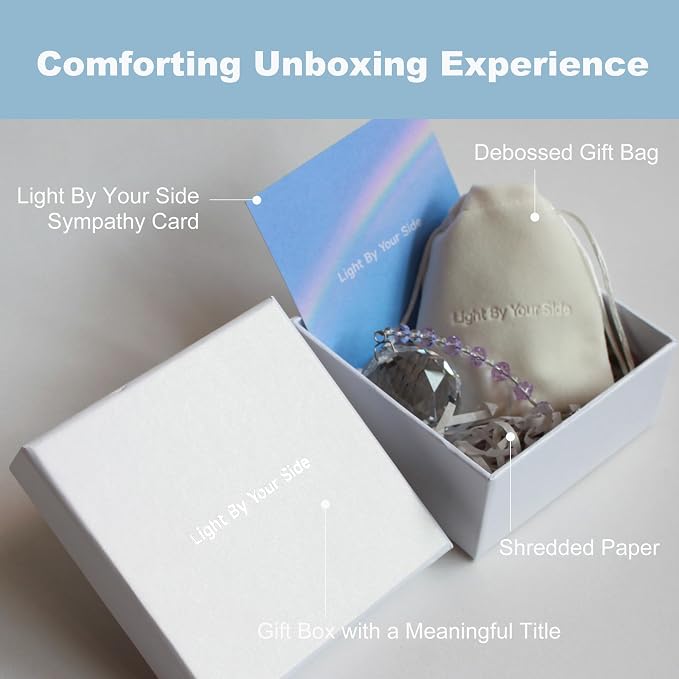 Light By Your Side Rainbow Maker, Sympathy Gifts for Loss of Loved One | Matching Gift Card, Gift Box & Bag | Memorial Gift | Crystal Ball Suncatcher | Bring Comfort, Hope & Love | Serene Lavender