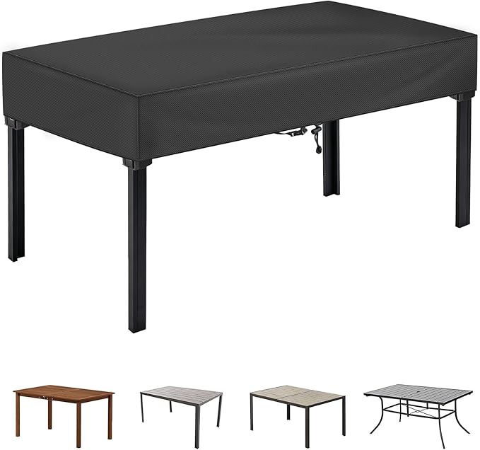 TOHONFOO Rectangular Patio Table Cover - Waterproof Anti-UV Outdoor Dining Table Cover - Outdoor Patio Furniture Cover 60" L x 38" W x 6" H, Black