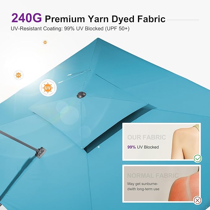 PURPLE LEAF 11ft Patio Umbrella with Base Included Large Offset Umbrella Hanging Double Top Square Cantilever Outdoor Umbrella for Garden Deck Backyard Pool Turquoise Blue