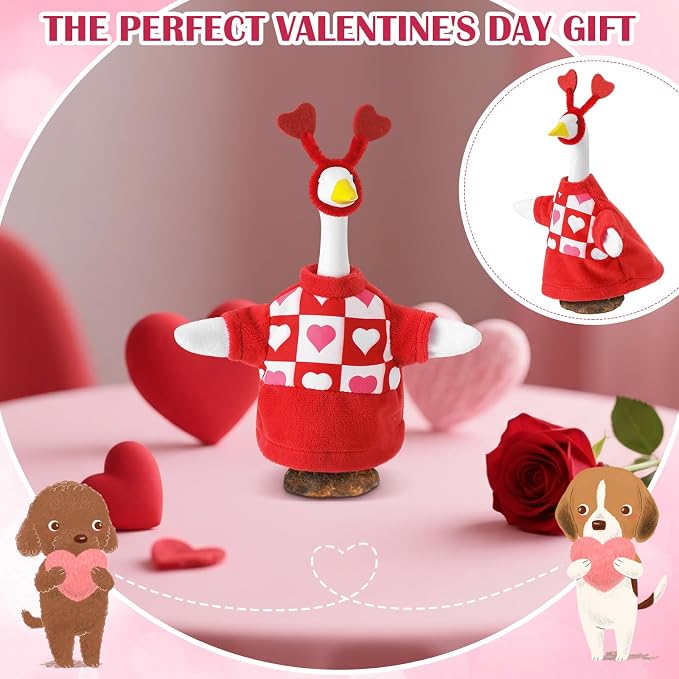 7'' Desk Valentine Heart Goose Outfit Mini Porch Goose Clothes Yard Silly Lawn Duck Shirt for School Classroom Cement Plastic Duck Student