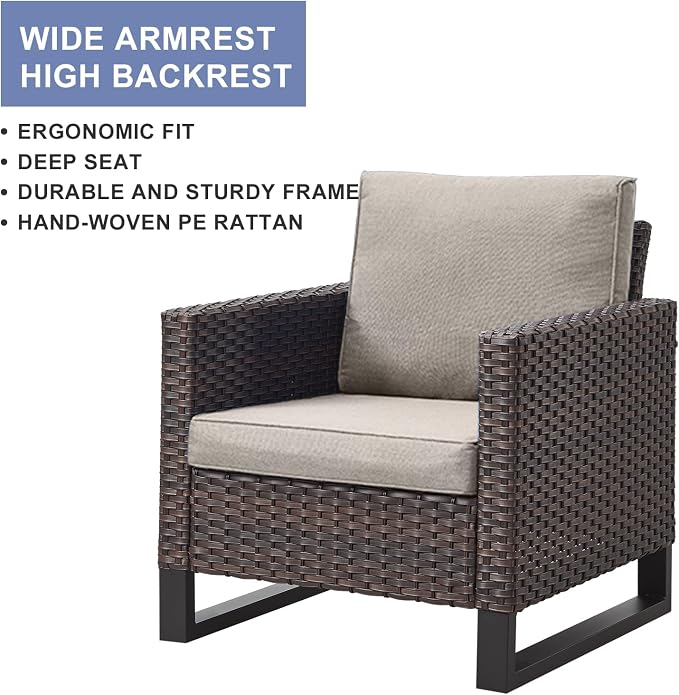 HUMMUH 8 Piece Patio Furniture All Weather 6-Seater Outdoor Sectional Sofa with Patio Swivel Chairs and Outdoor Chairs Ottomans for Porch,Garden,Backyard,Deck(Brown/Grey)