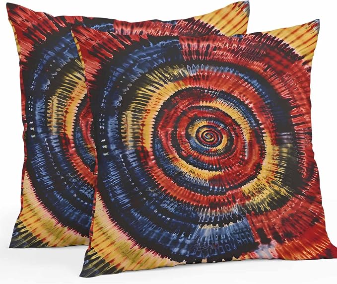 Vandarllin Outdoor Throw Pillows Covers 26x26 inch Set of 2 Waterproof Yellow Black Tie-Dye Art Decorative Zippered Cushion Covers for Patio Furniture, Abstract Boho Tribe Lumbar Pillowcases