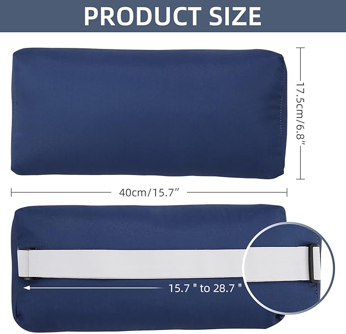 Headrest Pillow for Patio Chaise Lounge Chair, Outdoor Chaise Pillows with Adjustable Elastic Stripe Head Resting Pillows for Recliner Office Chair, Dark Blue 2 Pack