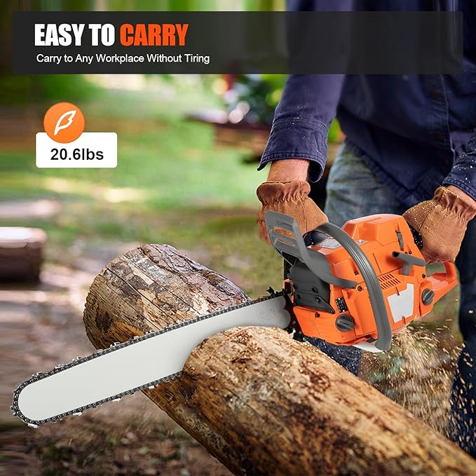 Gas Chainsaw 72cc 24 Inch, 2-Cycle Gasoline Powered Chain Saws 3.9kw Professional Power Chainsaws Set for Trees Wood Farm Garden Ranch Forest Cutting (24in 72cc)