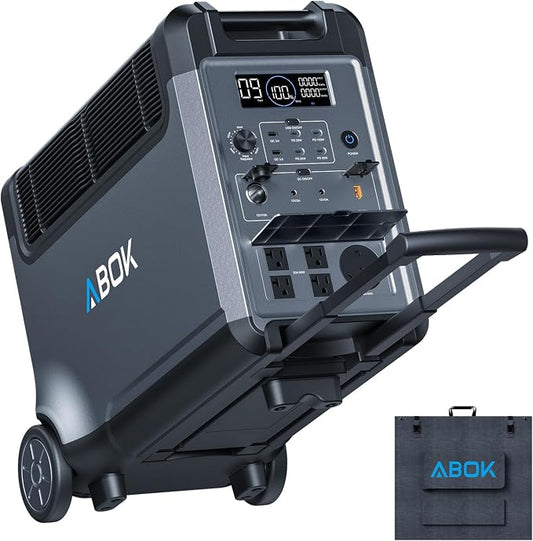 ABOK Ark3600 Portable Power Station with 200W Solar Panel, 3840Wh LiFePO4 Solar Generator Kit, 3600W AC Output, 2000W Max Fast Solar Input, Home Battery Backup for RV, Off-Grid, Power Outages
