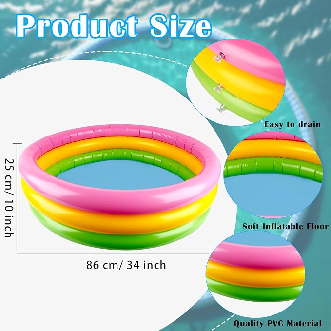 4 Pack Round Pools Bulk 34 x10 Inch Inflatable Swimming Pool 3 Rings Small Blow up Padding Ball Pond for Summer Outdoor Floats Water Game (Color Set 1)