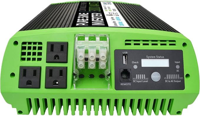GoWISE Power 3000W Continuous 6000W Surge Peak Power Pure Sine Wave Inverter w/Digital LCD Display, Black/Green (PS2001)