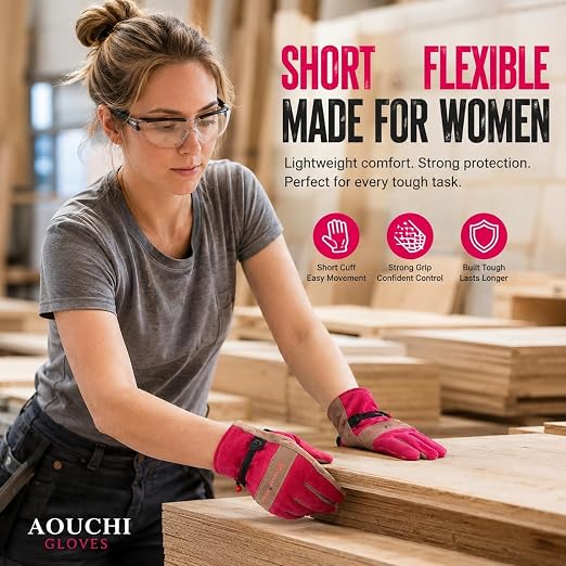 Leather Gardening Gloves for Women-Best Gift for Gardeners.Pink S | Welding, Construction, Chainsaw, Farm, Weeding Gloves, Cowhide, Soft Lining, Breathable, Utility, Firm Grip, Wear Resistant