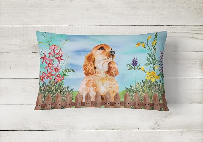 Caroline's Treasures CK1268PW1216 Cocker Spaniel Spring Canvas Fabric Decorative Pillow Machine Washable, Indoor Outdoor Decorative Pillow for Couch, Bed or Patio, 12HX16W