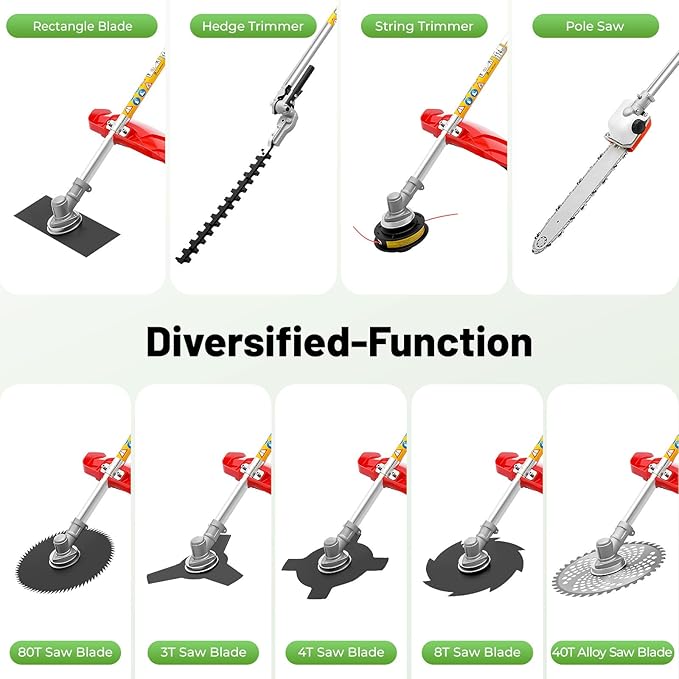Gas Weed Eater, 52CC 2-Stroke Gas Brush Cutter 10 in 1 Lawn Mower Pruner Tool with Adjustable Extension Pole Grass String Trimmer Hedge Pruner Lightweight Multi-Tool for Lawn Garden & Tree Trimming