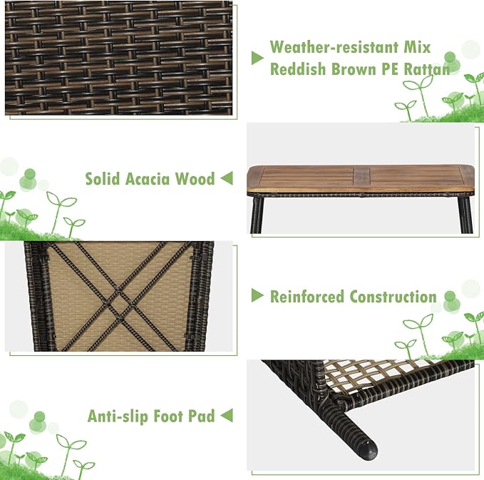 Tangkula 8 Pieces Patio Furniture Set, Outdoor PE Wicker Conversation Set with 2-Tier Coffee Table, Acacia Wood Tabletop & Extra Storage Shelf, Outdoor Furniture Sofa Set w/Cushions (2, Off White)