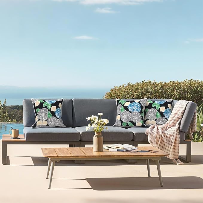 LVTXIII Outdoor Pillow Covers 18x18 Patio Waterproof Throw Pillow Cases Fade Resistant Accent Pillow Covers for Spring Summer Garden Decoration, Set of 2, Peony Garden
