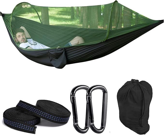 Travel Hammock with Mosquito Net, Lightweight Camping Hammock Hold Up to 200kg, Portable Outdoor Hammock for Camping Hiking Backpacking,Black,290x140cm