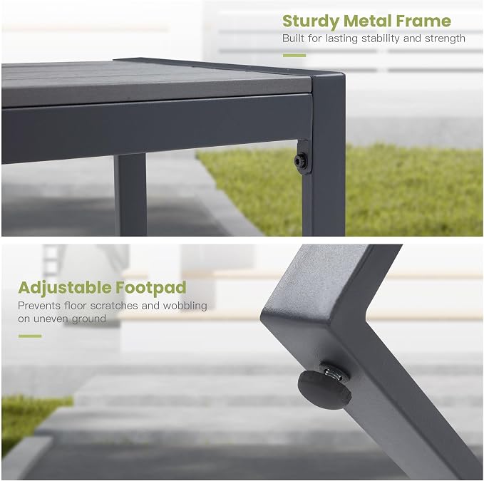 6 Pieces Outdoor Dining Set, Patio Table and Chairs Set with Garden Bench for 6-7 People, 63" Outdoor Dining Table and Padded Swivel Patio Chairs for Deck Backyard, Grey and Dark Grey