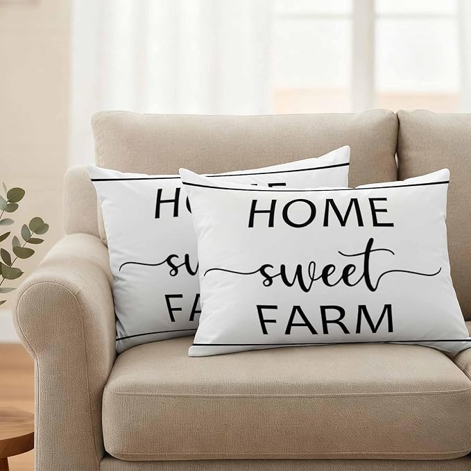 JasmineM Outdoor Pillow Cover 12x20 Inches Set of 2 Home Sweet Farm Waterproof Throw Pillow Covers Farmhouse Funny Quote Decorative Pillowcases Garden Cushion Case for Patio Couch Sofa