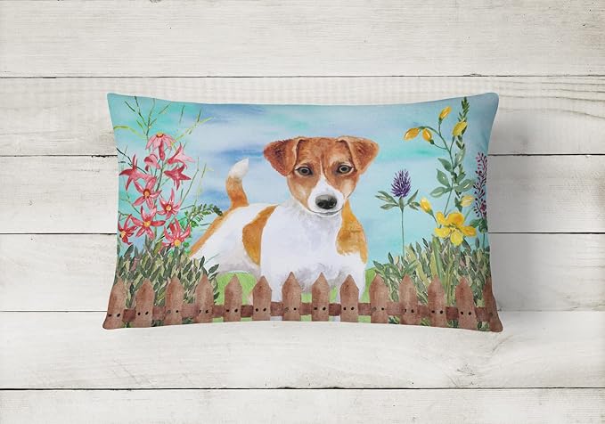 Caroline's Treasures CK1251PW1216 Jack Russell Terrier Spring Canvas Fabric Decorative Pillow Machine Washable, Indoor Outdoor Decorative Pillow for Couch, Bed or Patio, 12HX16W