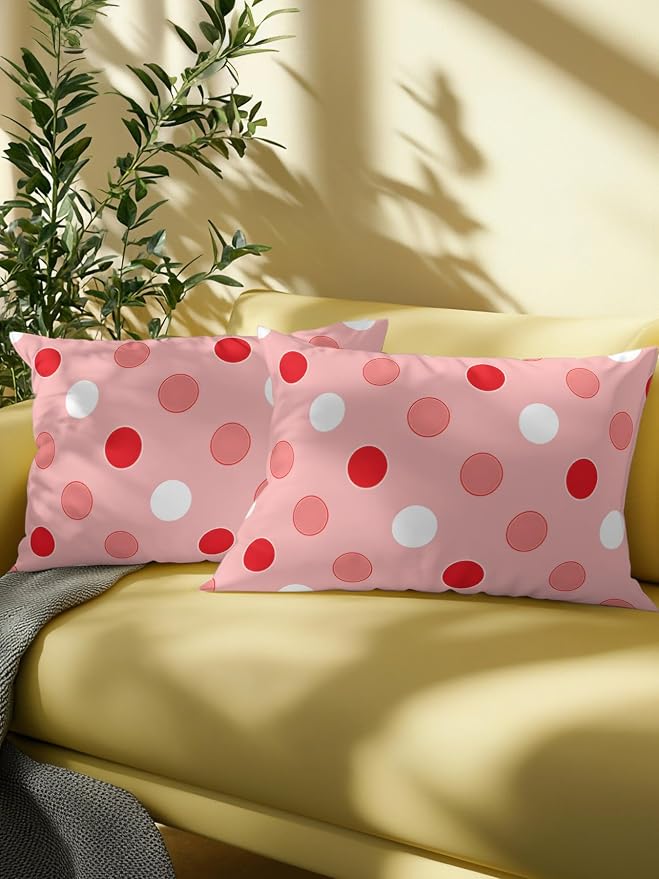 Waterproof Outdoor Pillow Set of 2 Red Polka Dots Decorative Throw Pillows Cover & Insert 20x12 Inch Lumbar Pillowcase Funny Circles Spots Pillows for Couch Sofa Bed Patio Furniture Indoor Outdoor