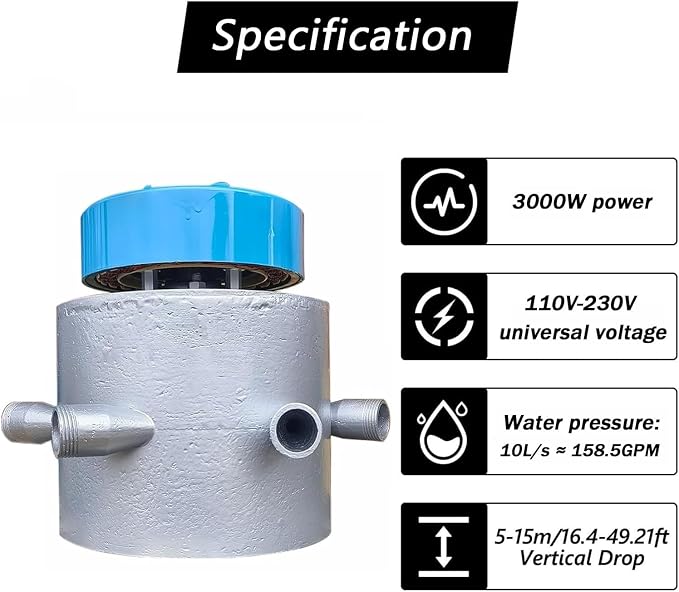 110V-230V 3kW Pelton Hydroelectric Generator, 6-tube High Power Water Turbine Generator For Outdoor Use In Rivers & Mountains, 3500RPM Home Use Portable Generation Power Equipment