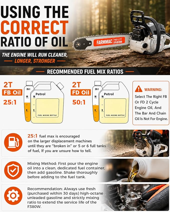 F380W Gas Chainsaw with 28 Inch Advance Bar, 72cc 2-Cycle Gasoline Power Chain Saws, 3.6KW 4.8HP for Professional Logging Work, Power Chain Saw All Parts Compatible with MS381 MS380 038