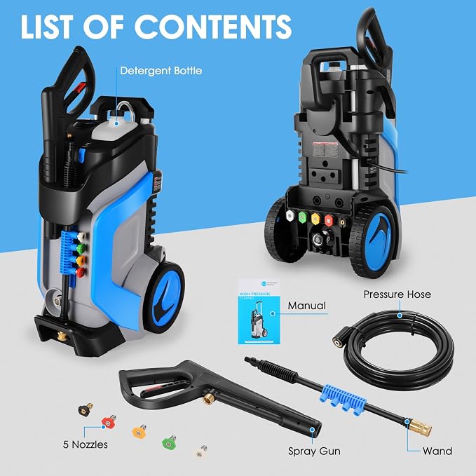 5000 PSI Electric Pressure Washer, 4.0 GPM Heavy Duty Power Washer with 33FT Pressure Hose, 5 Nozzles and Foam Cannon for Home/Cars/Driveways/Patios/Fences,Blue