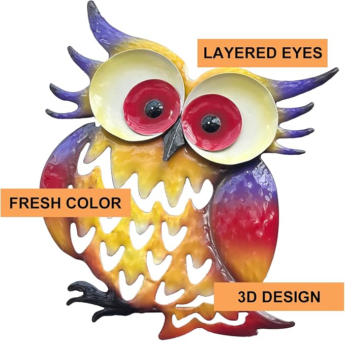 Pack of 2 Metal Fresh Color Owl Garden Statues Silhouette Owl Stakes Decorative Outdoor Statues Animal Sculptures for Yard Décor and Lawn Ornaments, MX202303-1 | Weatherproof metal. Fresh colored 2-pack silhouette stakes. Perfect for garden, yard, pati...