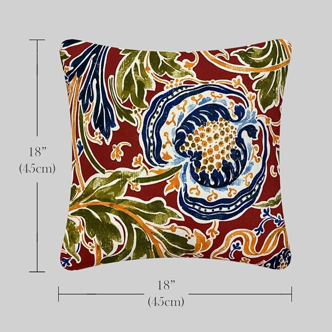 Pack of 2 Outdoor Waterproof Decorative Throw Pillows with Inserts for Patio Furniture, 18x18 Inch Square Fade Resistant Patio Garden Cushions for Couch Bed Sofa, Jacobean Red