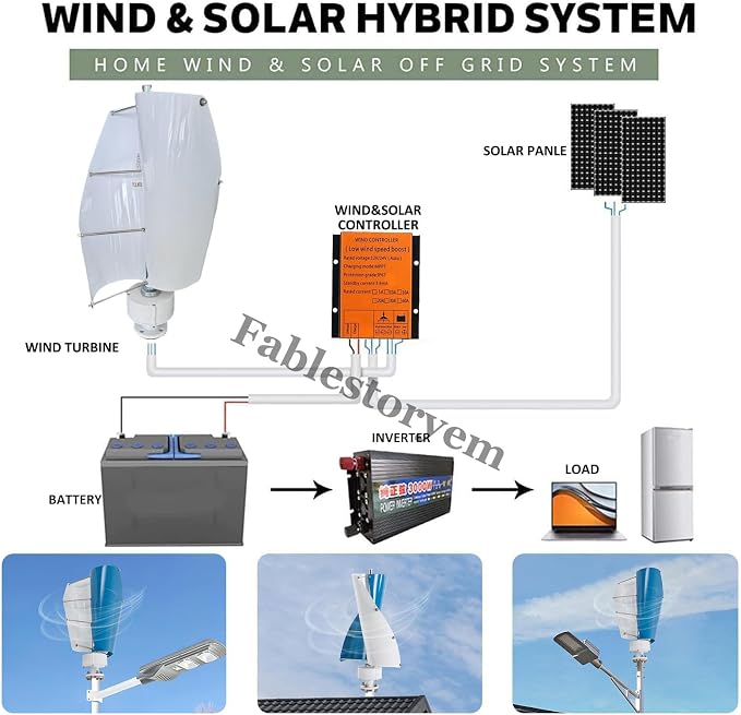 12000W Vertical Wind Power Turbine Generator Kit,12V/24V/48V Portable Maglev Wind Turbine Generator with Charge Controller for Boats Cabins Mobile Homes,E-12V