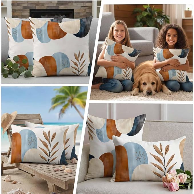 Bohemian Nordic Outdoor Waterproof Throw Pillow Covers Set of 2, 20"x12", Simple Colorful Abstract Leaves Decorative Pillow Covers Outside Cushion Case for Patio Porch Garden