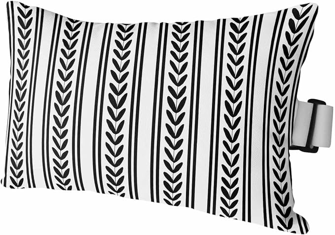 1PCS Outdoor Pillow for Chaise Lounge Chair Geometric White Black Leaves Stripe Waterproof Headrest Cushion with Insert Modern Ethnic Texture Lumbar Pillow for Beach Patio Poolside Office,11x16in
