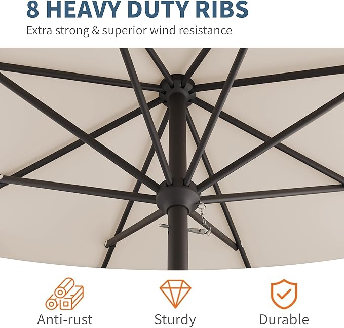 10FT Patio Umbrella, Outdoor Umbrella with Push Button Tilt and Crank, 8 Sturdy Ribs, UV Protection & Waterproof Market Umbrella for Pool, Backyard, Beach,Deck (Beige)
