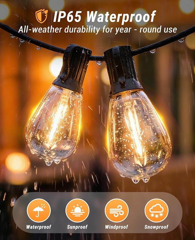 60FT Outdoor String Lights with Remote, LED Patio Lights with20+1 Waterproof S11 Bulbs, Outside Dimmable 2700K Warm White, Timer & 3 Modes,for Backyard Garden Deck Porch Balcony Gazebo Party Decor