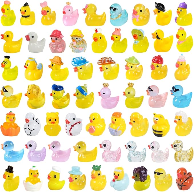 60 Pcs Mini Resin Ducks, Tiny Ducks to Hide, Little Plastic Animal Figurines Small Miniature Figures Bulk Glow in The Dark (Mini Resin Ducks)