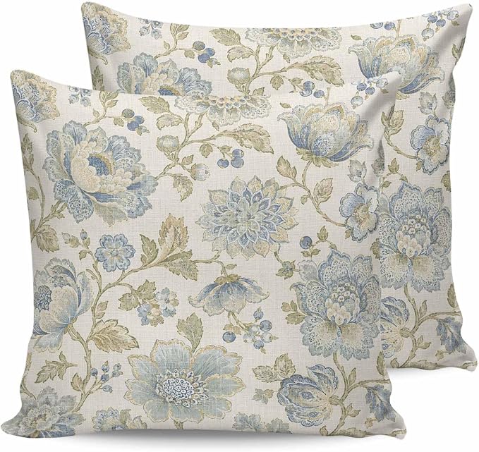 Outdoor Waterproof Throw Pillows 16x16in, Pastoral Blossom Flower Leaf Patio Pillows Pack of 2,Decorative Pillow Covers with Insert,Pillow Cushion Case Farmhouse Floral Vintage Linen