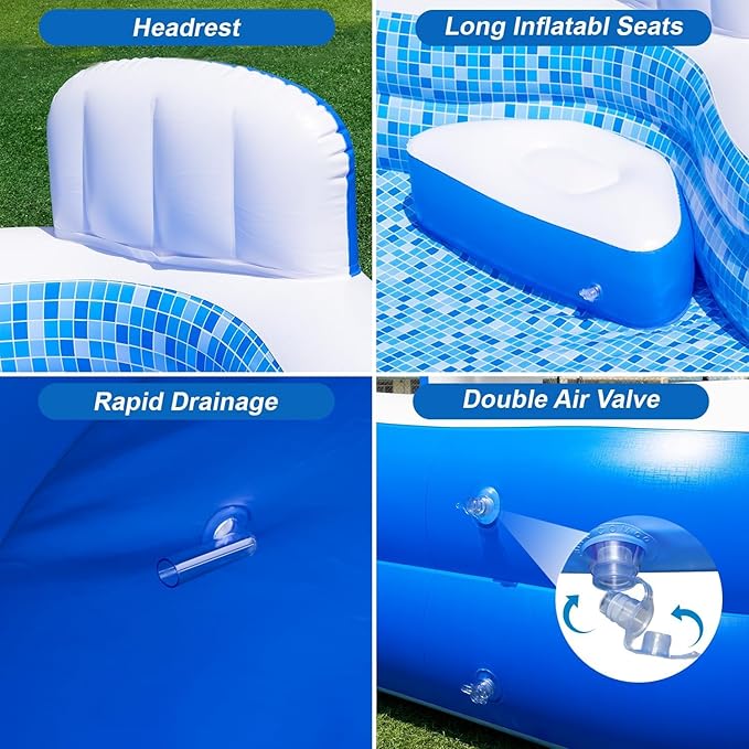 Extra Large Inflatable Swimming Pool with Seats Pump, 10.1TF X 7.5FT Blow-Up Pool Thickened Heavy Duty Family Full Sized Pool for Adults, Inflatable Pools for Garden, Backyard Summer Water Party