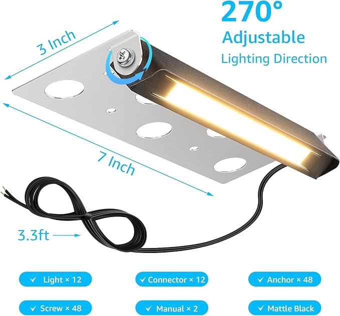 SUNVIE 7 Inch Retaining Wall Lights 5W LED Hardscape Lighting 12V-24V Low Voltage Step Lights 3000K Warm White Waterproof Outdoor Landscape Lighting for Patio Walls Stairs, 12-Pack with Connectors